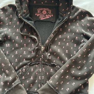 Loungefly hoodie with Pink skull and crossbones